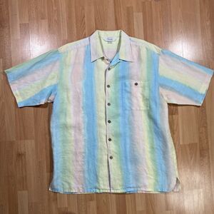 Genelli Camp Shirt Button Up (Men’s Size L) • Ombre Pastels • 100% Linen • EUC
